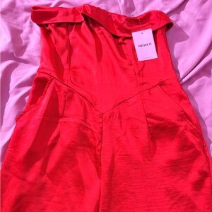 Forever 21 Vibrant Red Off-Shoulder Jumpsuit